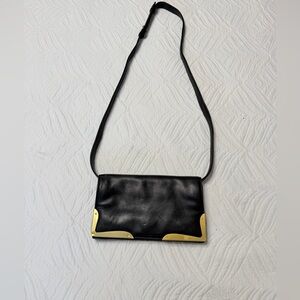 Donna Karan N.Y. Vintage Black Leather Crossbody Clutch Bag.